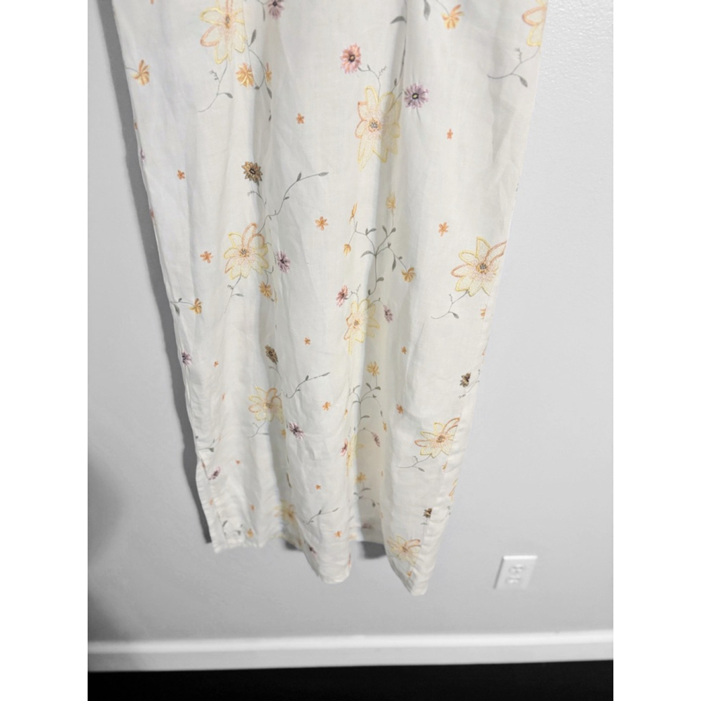 Vintage Embroidered Cottage Core Floral Linen Dainty Maxi or Midi Dress - Picture 6 of 8